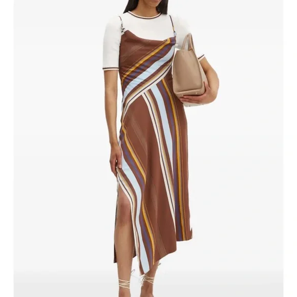 A.L.C Striped Brown and Blue Women's Dress, Size 8, EUC - Picture 2 of 9